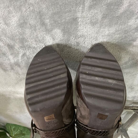 GUESS BY MARCIANO BROWN SUEDE snake print BUCKLED ZIP stacked Booties women’s 9M - Picture 8 of 10